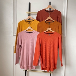 Ella Knit Top (M size) - Mustard / Pink / Orange / Clay Brown / BrownRed