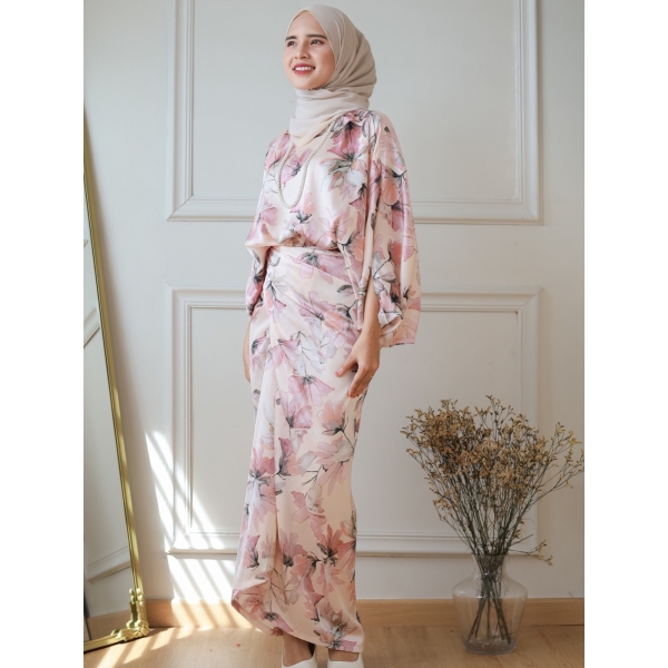 Alani Kaftan Set - Soft Pink / Brown / Grey 