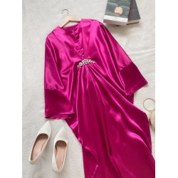 Dayang Satin Kaftan - Black / Hot Pink