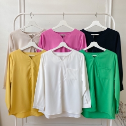 Diera Pocket Top - Creme / Pink / Black / Yellow / White / Green