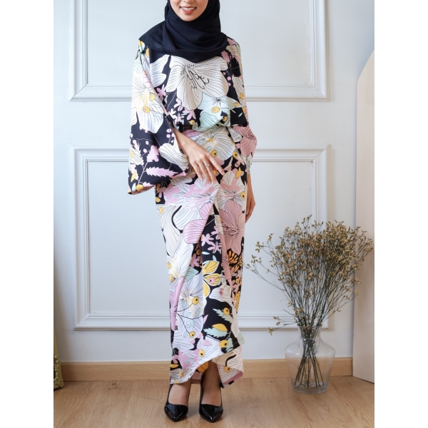 Naura Kaftan Set - White / Soft Blue / Yellow / Black 