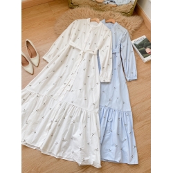 Starla Embroidery Dress - Soft Blue / Black / Creme / Soft Mint / White