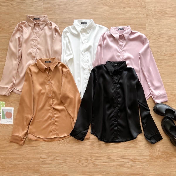 Quin Satin Top - Black / Clay Brown / Soft Pink / White / Nude