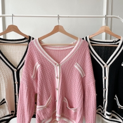 Serra Knit Cardigan - Pink / Black / Creme