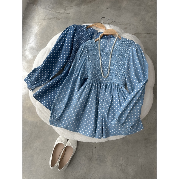 Monie Denim Polka Top